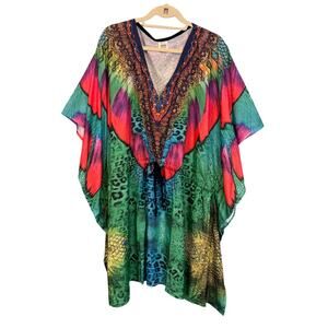 Happy Bay Kaftan Dress Swimwear Cover Up Animal Print Beachwear Summer Cinch OS